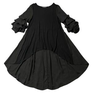 Patrizia Luca Asymmetrical Dress Dramatic Ruffle Sleeve S Black Artsy Maximalist